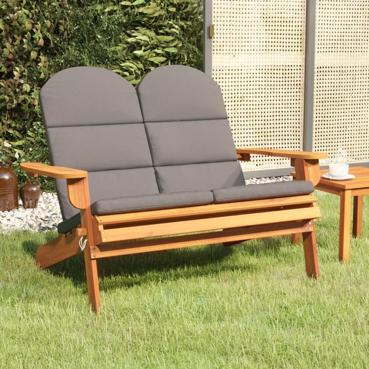 Bancă de grădină Gossi Adirondack 126cm, lemn masiv de acacia, culoare gri închis, cu 4 perne