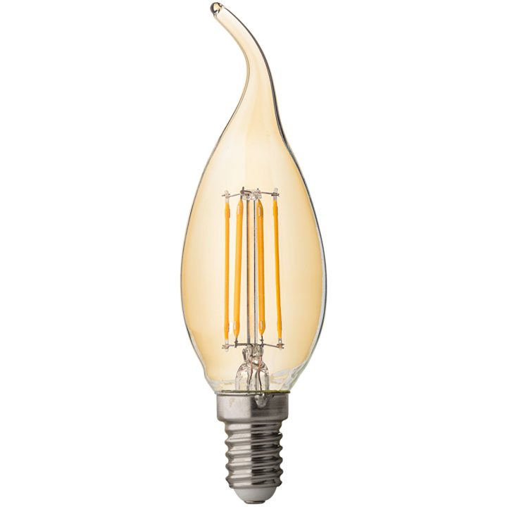 LED Filament Лампа, Пламък, Димираща, 4W, E14, 2500K, 220-240V AC, Амбър, Ultralux