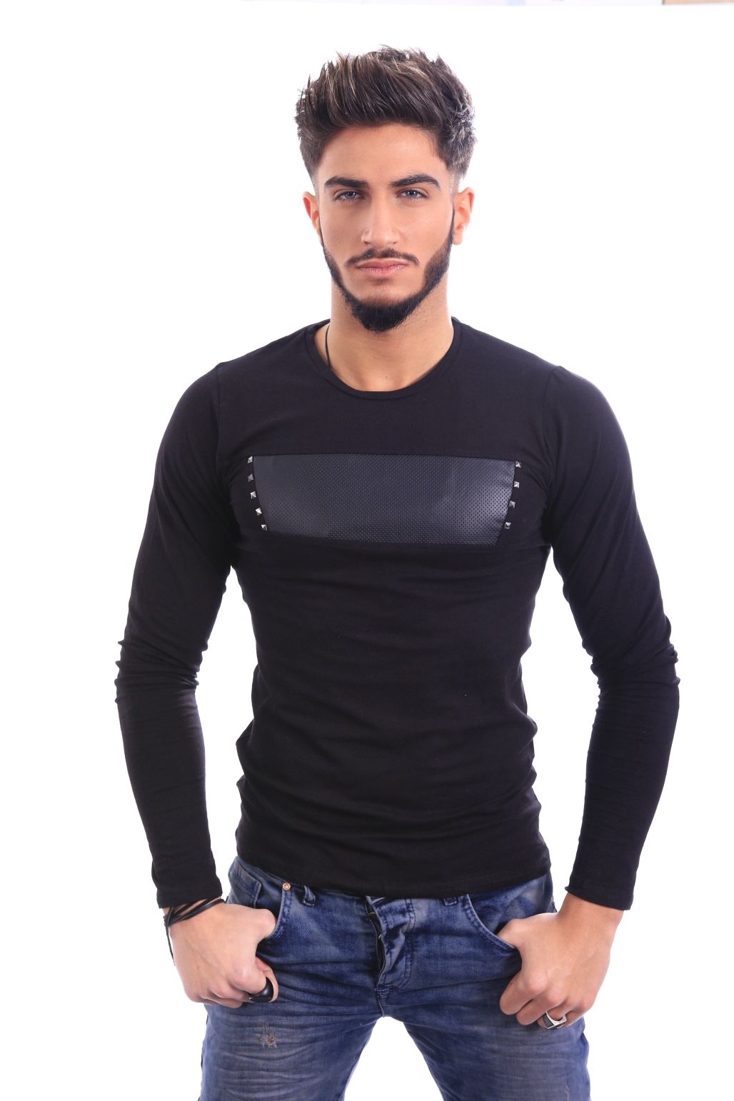 Bluza aplicatie piele, Vibes & Style, negru