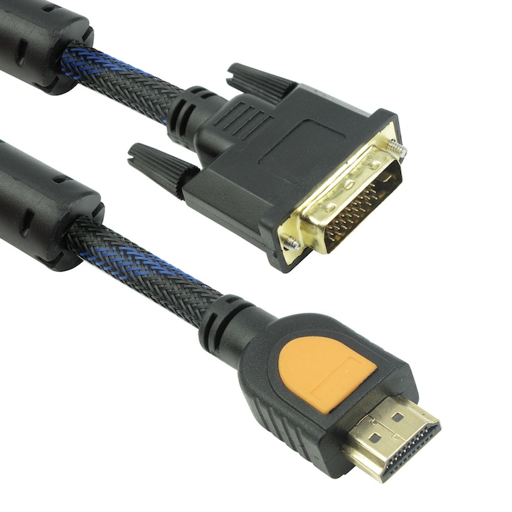 DeTech DVI-D - HDMI kábel, 3 m, kiváló minőségű, dupla árnyékolás, fekete