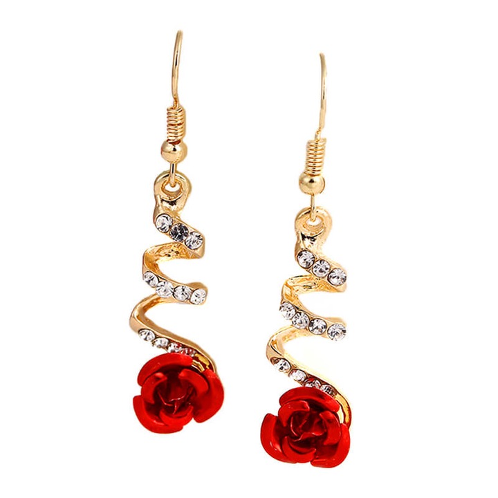 Cercei trandafiri drop, aurii, model charm, Pufoseria, 99461220