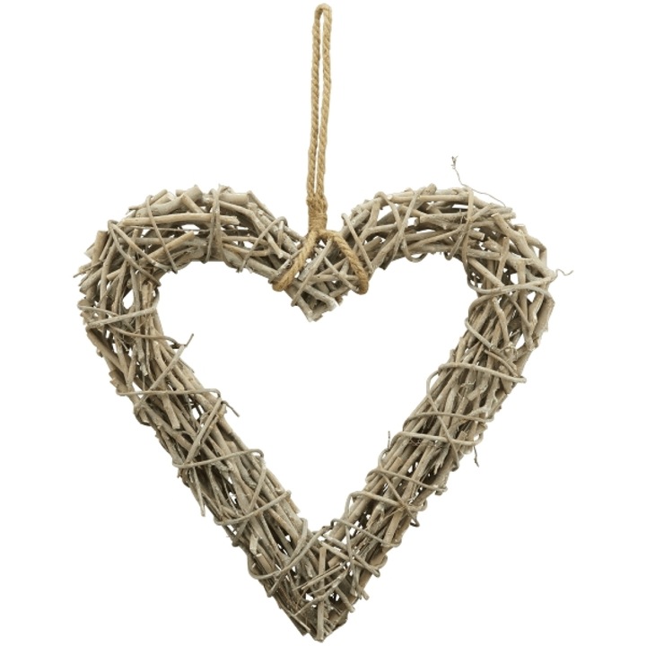 Dekoratív szív akasztókkal, Exner, 50 x 50 x 8 cm, Rattan, Bézs