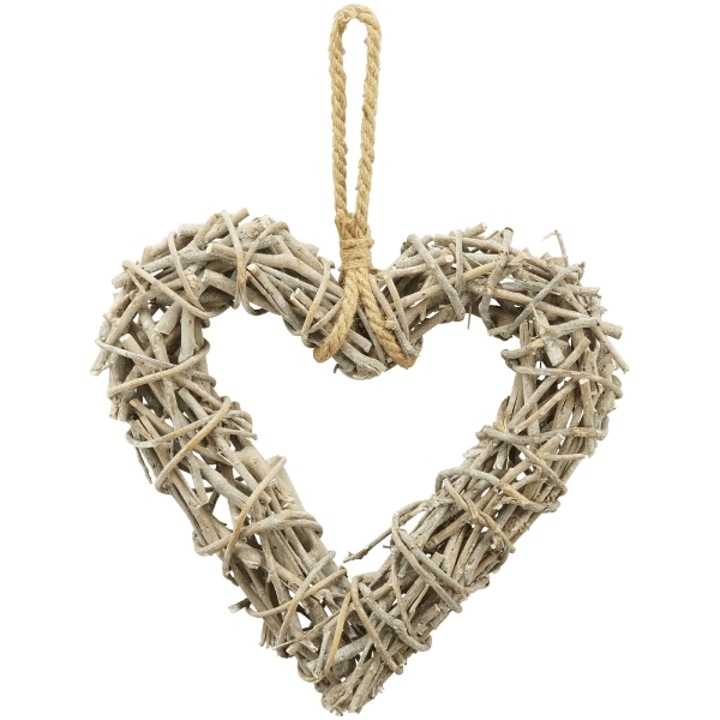 Dekoratív szív, Exner, 30 x 30 x 7 cm, Rattan, Bézs