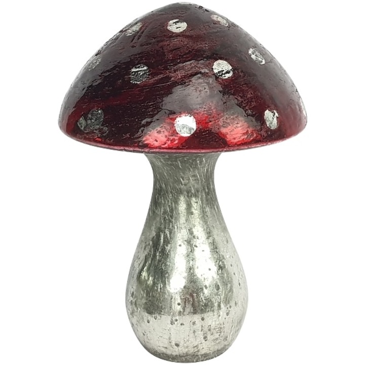 Ciuperca decorativa, Exner, Sticla, 12x12x18 cm, Rosu/Argintiu