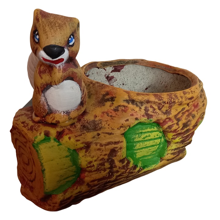 Ghiveci Ceramica, Model Buturuga cu Veverita, 20x10 cm