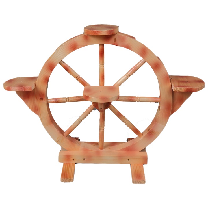Suport din Lemn pentru Flori, Model Roata, Caramiziu-Natur 62x85 cm