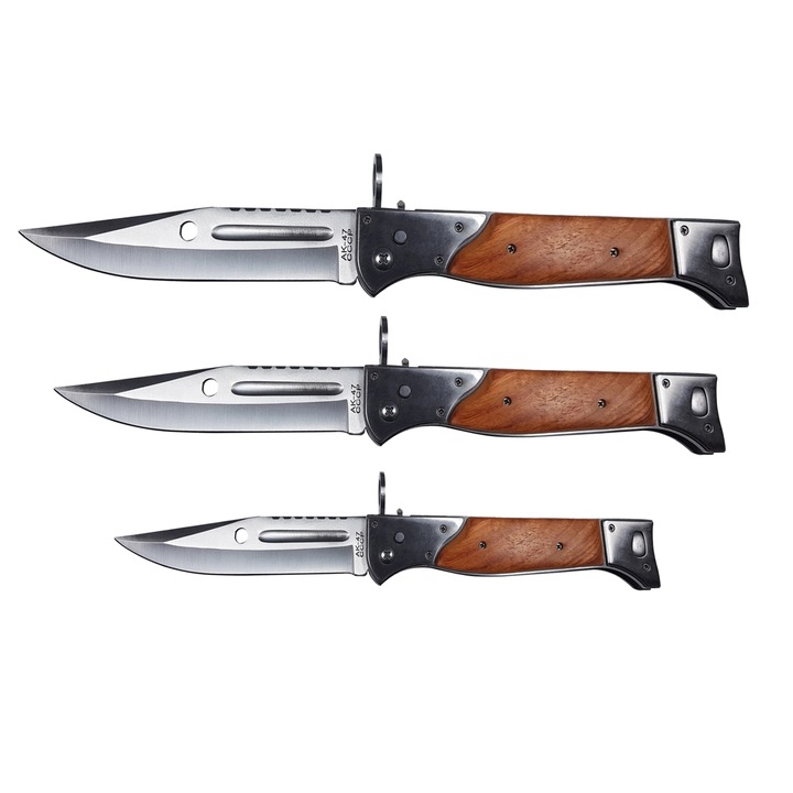 3 db-os Depox® Ak System vadászkés készlet, rozsdamentes acél, barna, tokkal