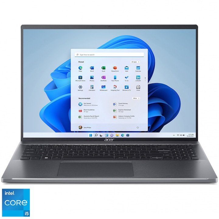 Laptop ultraportabil Acer Swift GOSFG16-71 cu procesor Intel® Core™ i5-1335U pana la 4.60 GHz, 16", IPS, WUXGA, 8GB, 512GB SSD, Intel® Iris® Xᵉ Graphics, Windows 11 Home, Iron