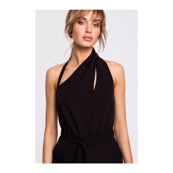 Aszimmetrikus nyakkivagasu overal MOE, polieszter, elasztan, Fekete