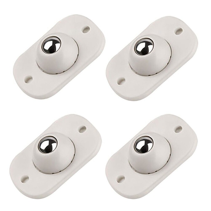 Set 4 Bucati, Dispozitive Adezive cu Bila Metalica Rotativa pentru Transport si Mobilitate Sporita Cutii, Caserole, Cosuri, PVC Alb, 4.5 x 2.7 cm, Sarcina Maxima 8 Kg, Original Deals