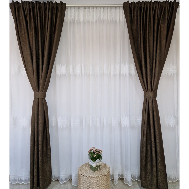 Draperie blackout cu insertii maro 2 buc x150 x 210