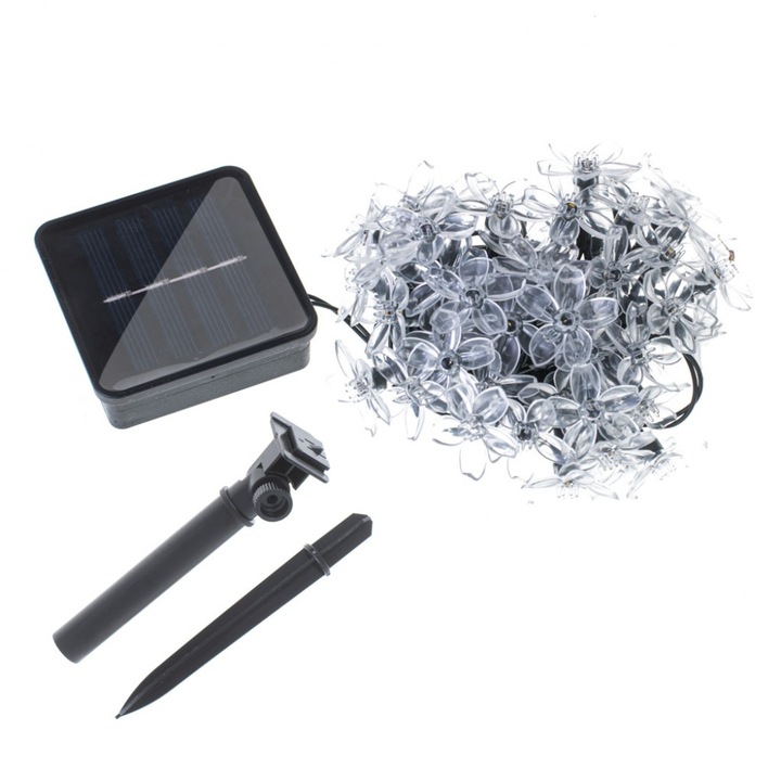 Popcorn modell napelemes lámpafüzér 7m 50 led izzóval, meleg fehér