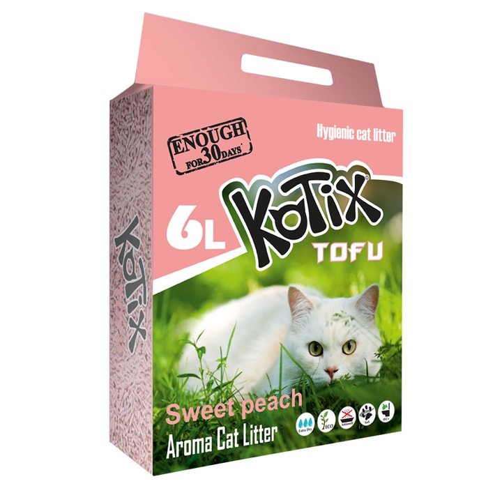 Asternut igienic pentru pisici TOFU Kotix Piersici 6L, 2.5kg