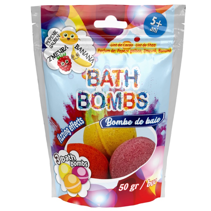 Set Bath bombs, Banana, zmeura, pepene galben, + 5 Ani