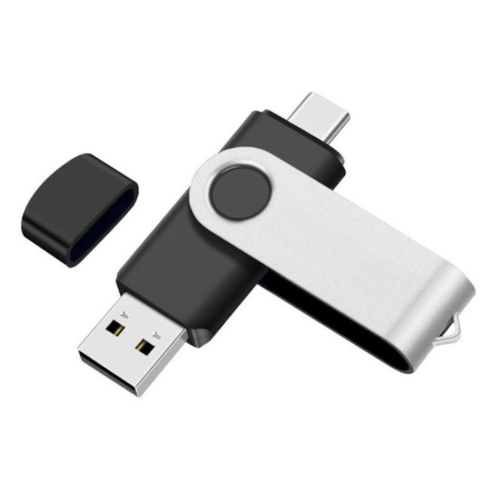 Stick Memorie EDAR, 128 GB, 2 IN 1, USB 3.0, Type-C, Waterproof, Type C, High Speed, Gri/Negru