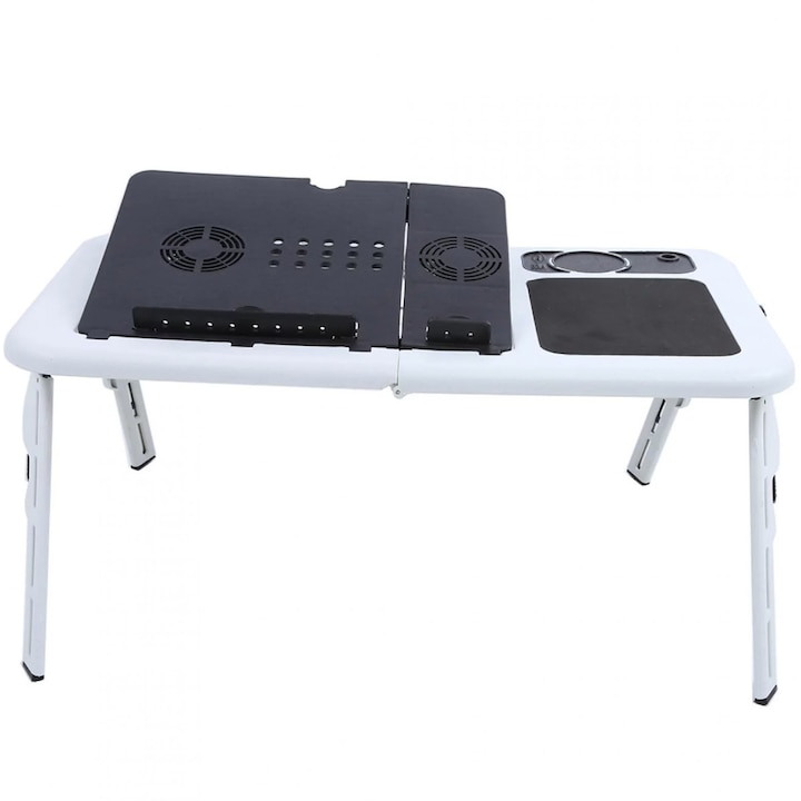 Masuta pentru laptop, Zola®, pliabila, 2 ventilatoare, 56x31.5 cm, alb
