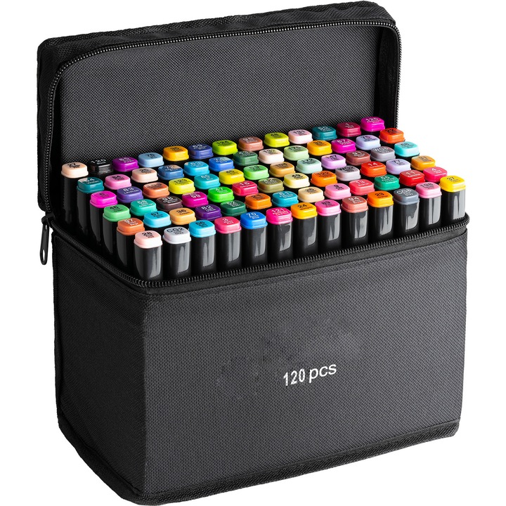 Комплект флумастери Vision XXI, На спиртна основа, Двойна глава, 120бр.