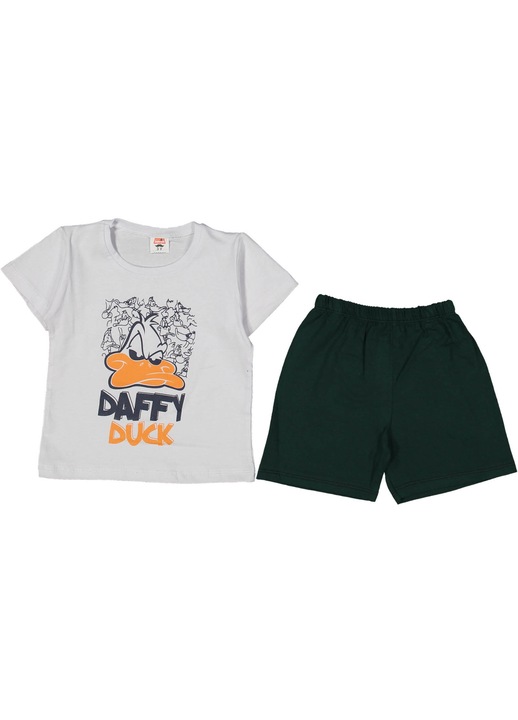 Compleu copii tricou si pantaloni scurti Daffy Duck, Motat, 2 piese, bumbac, alb, Alb