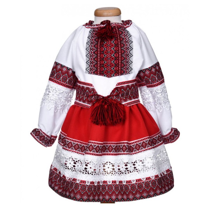 Costum traditional cu dantela pentru fetite, 3 piese, 7 ani