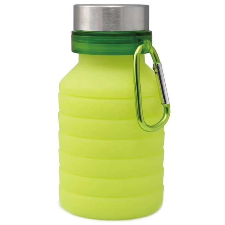 Сгъваема бутилка за вода, за многократна употреба, без BPA, силиконова, преносима и устойчива на течове, фитнес зала, къмпинг, пътуване, 550 ml, зелена, mediLOGIC