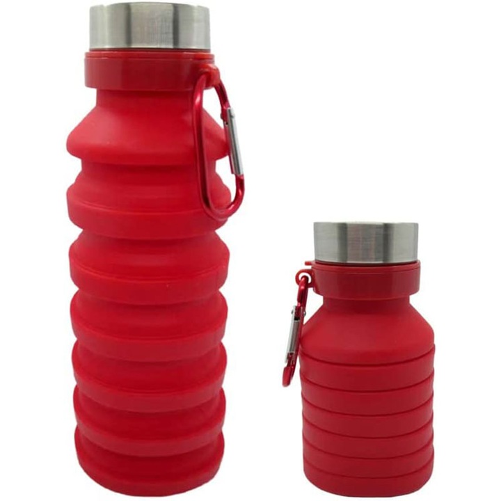 Сгъваема, за многократна употреба, без BPA, силиконова, преносима и непропусклива бутилка за вода, фитнес зала, къмпинг, пътуване, 550 ml, червена, mediLOGIC™