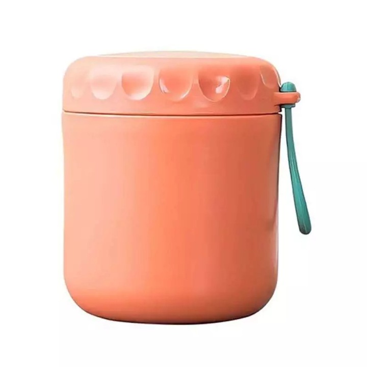 Caserola Termica SIKS Pentru Supa, Lingura Inclusa, Din Otel Inoxidabil, 430 Ml, Mini Termos Pentru Pranz, Portocaliu