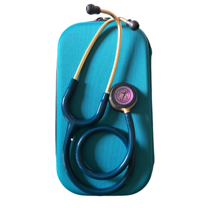 Pachet student Stetoscop 3M Classic III Albastru Caraibe capsula curcubeu 5807 si Borseta turcoaz