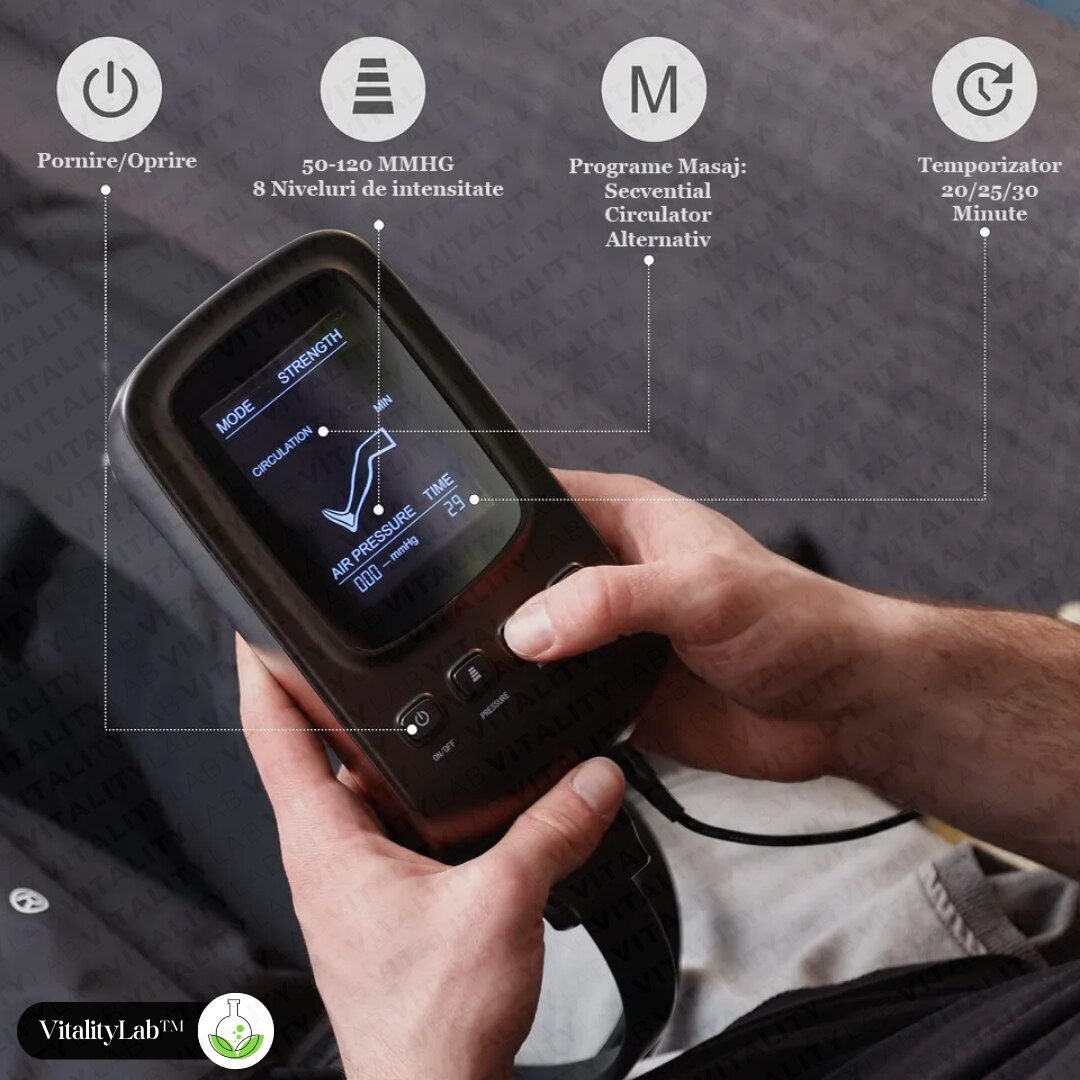 Масажор за крака Vitality Lab, за лимфен дренаж, 8 камери за въздушна ...