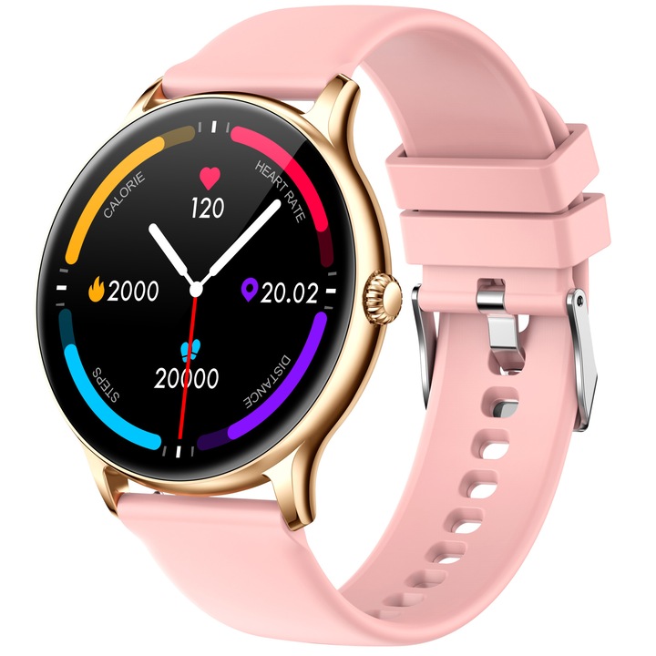 Ceas Smartwatch si Bratara Fitness Mavio®, model Z12 Pro, Apelare Bluetooth, Asistenta Vocala, Curea din Silicon, Notificari Apeluri/Sms/Social Media, Monitorizare Activitati Fizice, Somn, Ritm Cardiac, Pedometru, Player Muzica, Roz