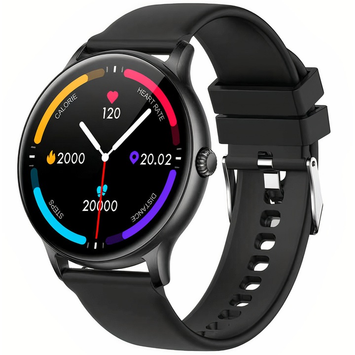 Ceas Smartwatch si Bratara Fitness Mavio®, model Z12 Pro, Apelare Bluetooth, Asistenta Vocala, Curea din Silicon, Notificari Apeluri/Sms/Social Media, Monitorizare Activitati Fizice, Somn, Ritm Cardiac, Pedometru, Player Muzica, Negru