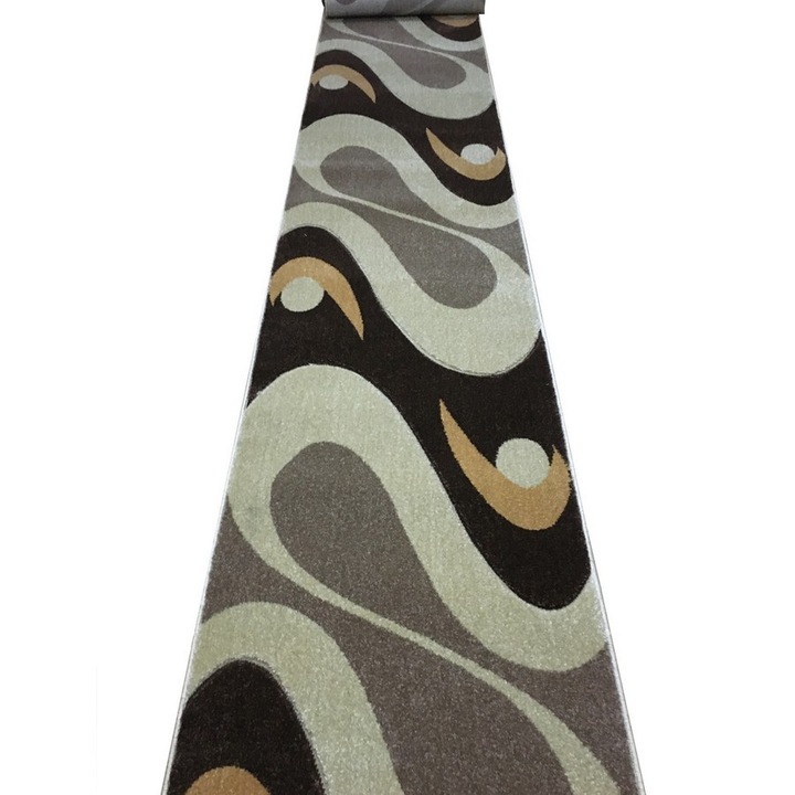 Traversa Frize Bej cu Maro, Polipropilena 80 x 350 cm