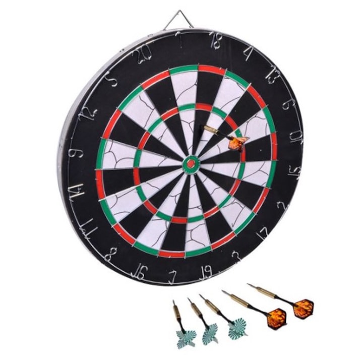 Darts játékkészlet felnőtteknek és gyerekeknek, színes céltábla 46 x 2 cm, számokkal és 6 nyíllal, 7 darab