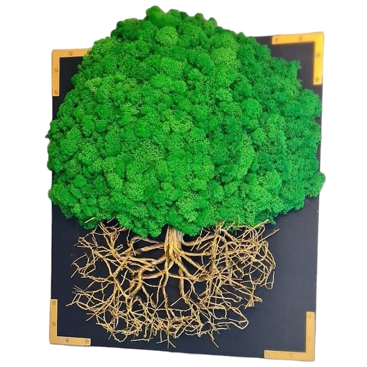 Tablou decorat cu licheni naturali stabilizati si sarma rasucita manual, 3D, 55x45 cm