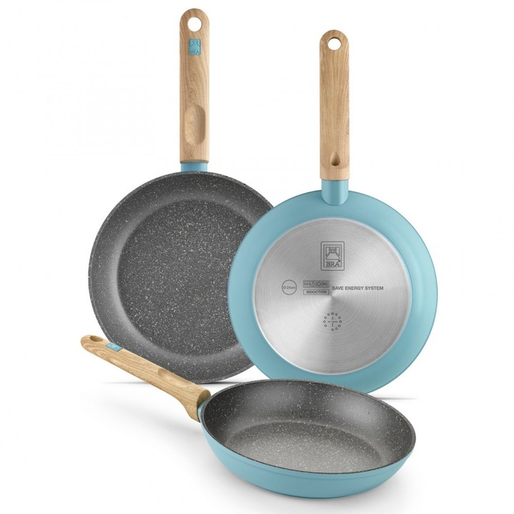 Set 3 tigai Nordik, aluminiu, baza full inductie, 3 straturi antiaderente Quantanium, 4 mm grosime, 20-24-28 cm