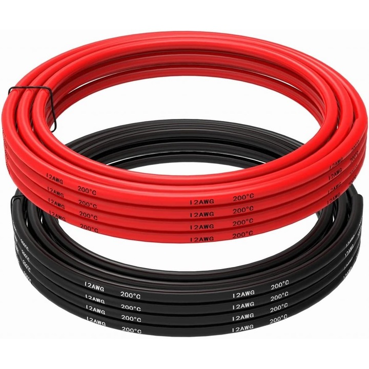 Cablu, 12AWG Mt 5, flexibil electric sarma, 2.5 metri negru si 2.5 metri rosu