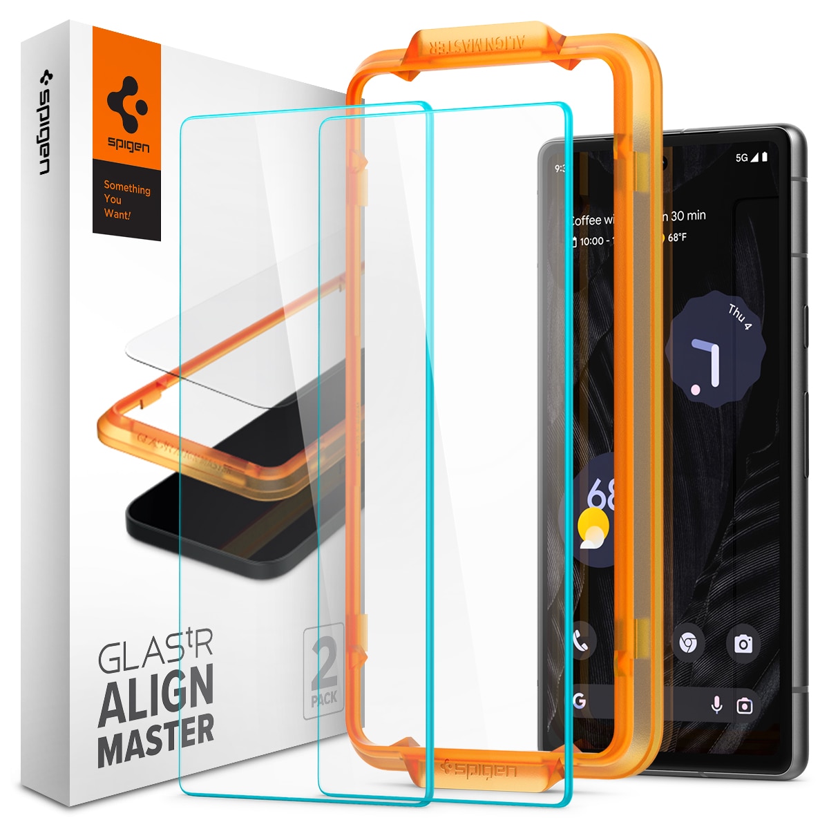 Set 2 folii sticla Spigen Glass Align Master pentru Google Pixel 7a, culoare tranparent