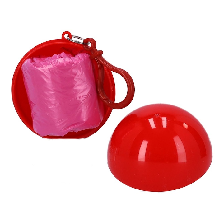 Egy méretben használható vízálló esőkabát gömb alakú csomagolással, piros
