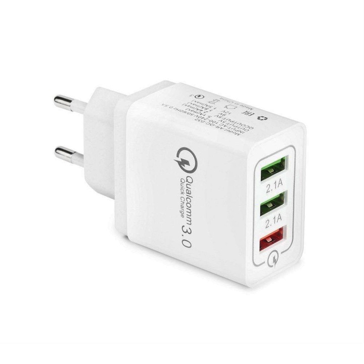 Adaptor universal priza cu 3 porturi USB, Qualcomm 3.0