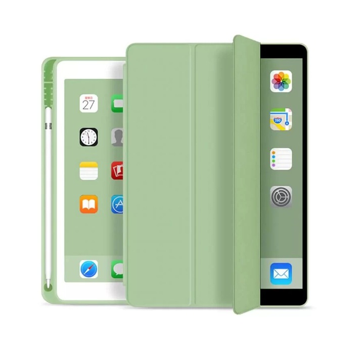 Védőtok Apple iPad 10.2", 2019/2020/2021, állvánnyal, Világos zöld