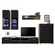 Living/Biblioteca KringX Maia, Stejar/Negru lucios, 285 x 190 x 40 cm, include iluminare LED