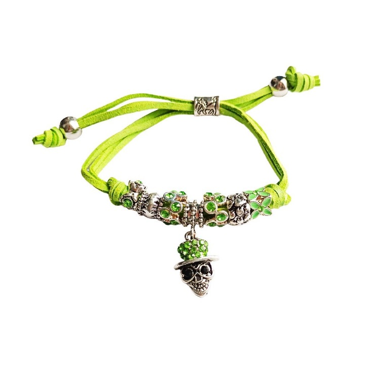 Bratara confectionata manual cu 8 Charmuri cu cristale, Verde, BR68