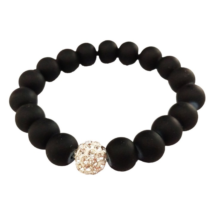 Bratara cu bile si charm, Negru, BR58