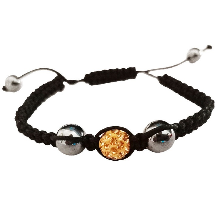 Bratara cu pietre Hematit si Charm, Negru, BR63