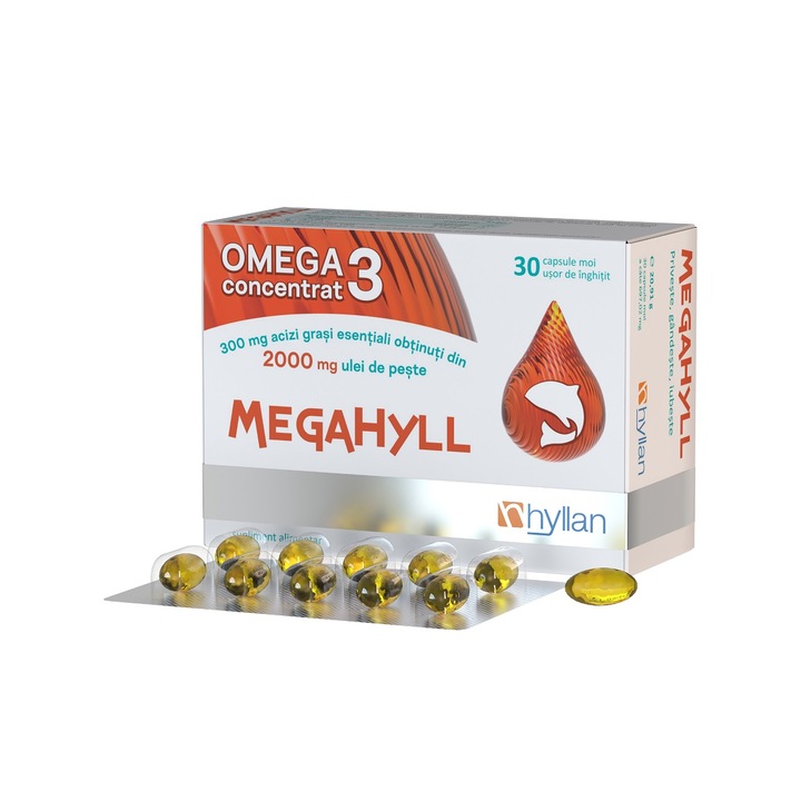 Supliment alimentar Megahyll Omega 3 cu acizi grasi esentiali si ulei de peste 30 capsule moi