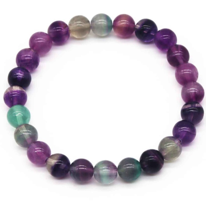 Szivárvány karkötő féldrágakőkristályokból Fluorit 9mm Természetes chakra kristály ékszer ajándék