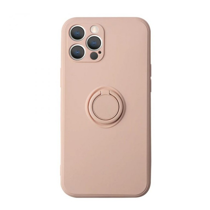 Husa de protectie pentru Apple iPhone 14 Pro Max, Rezistenta la socuri, Protectie camera, Cu inel de prindere metalic, Roz