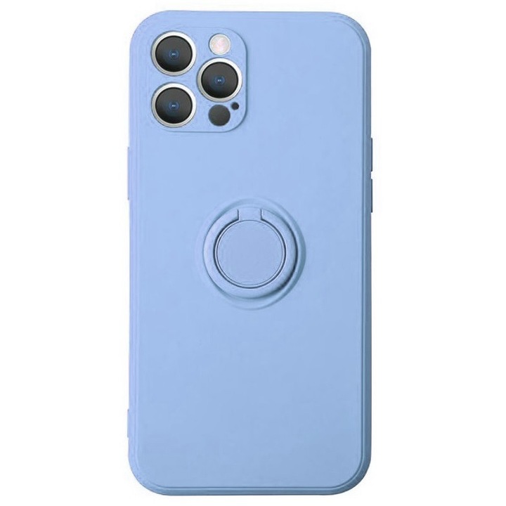 Husa de protectie pentru Apple iPhone 14 Pro Max, Rezistenta la socuri, Protectie camera, Cu inel de prindere metalic, Albastru
