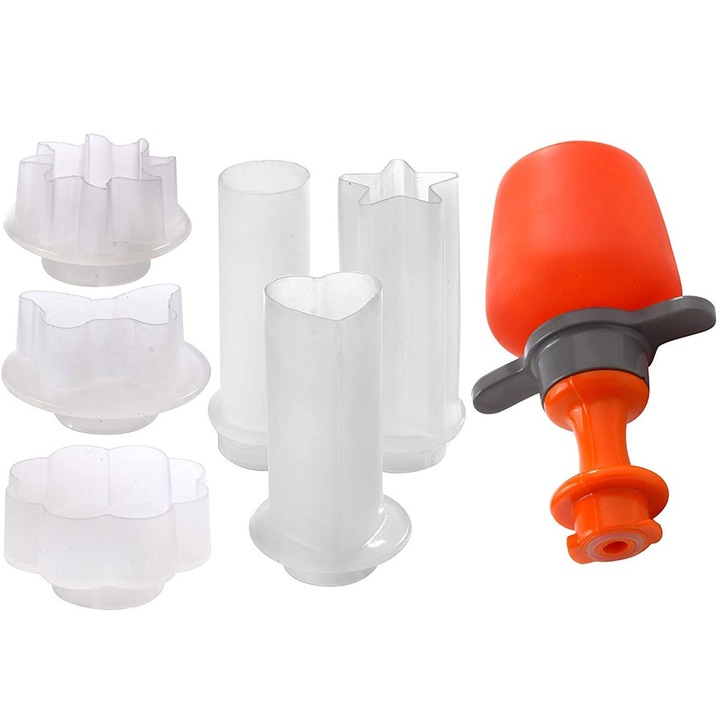 Set de 6 Forme si Aparat cu Pompa pentru Decorat si Curatat Fructe, Portocaliu, Bukate®