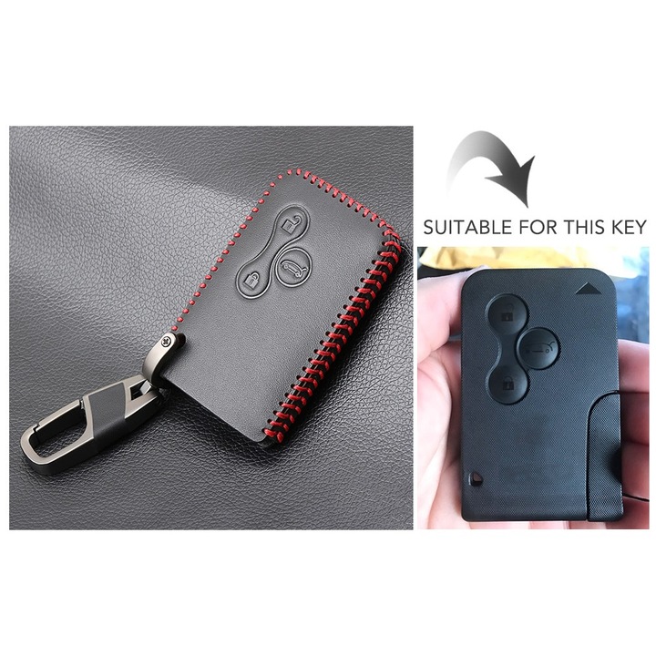 Husa din piele ecologica pentru cartela 3 butoane Renault Clio Logan Megane 2 3 Koleos Scenic
