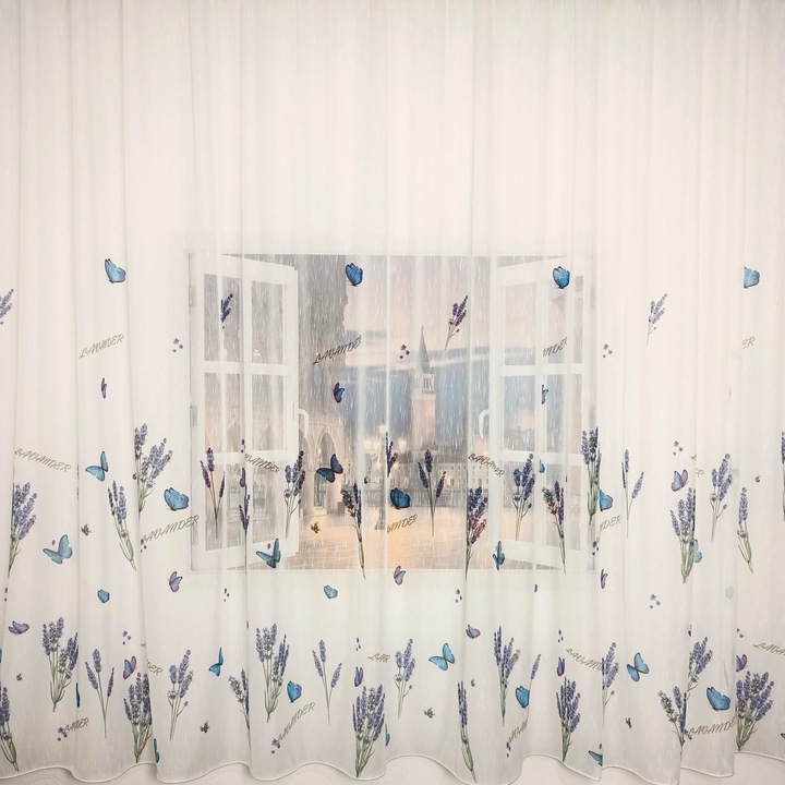 Trei Stejari Függöny, 200 x 180 cm, levendula mintás, elefántcsont